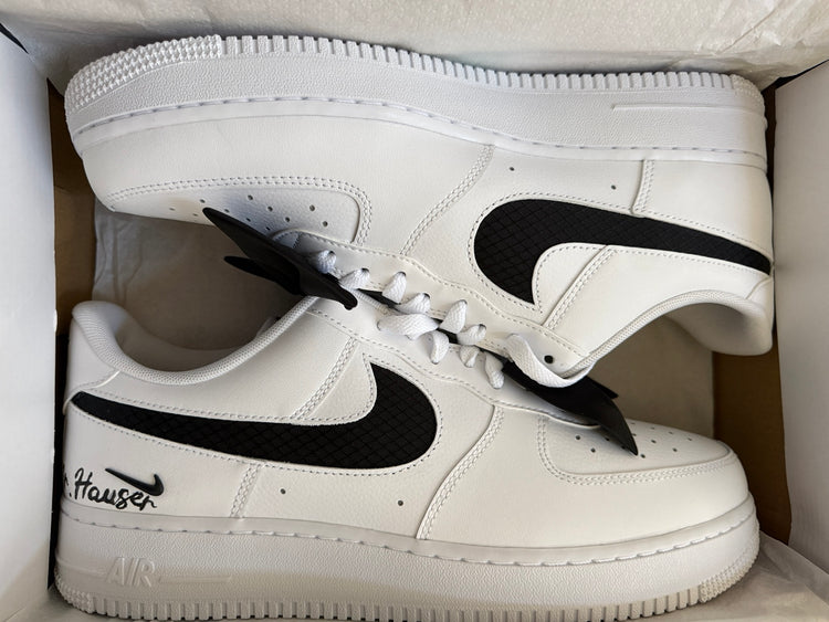 Black and white personalized custom sneakers with name detail