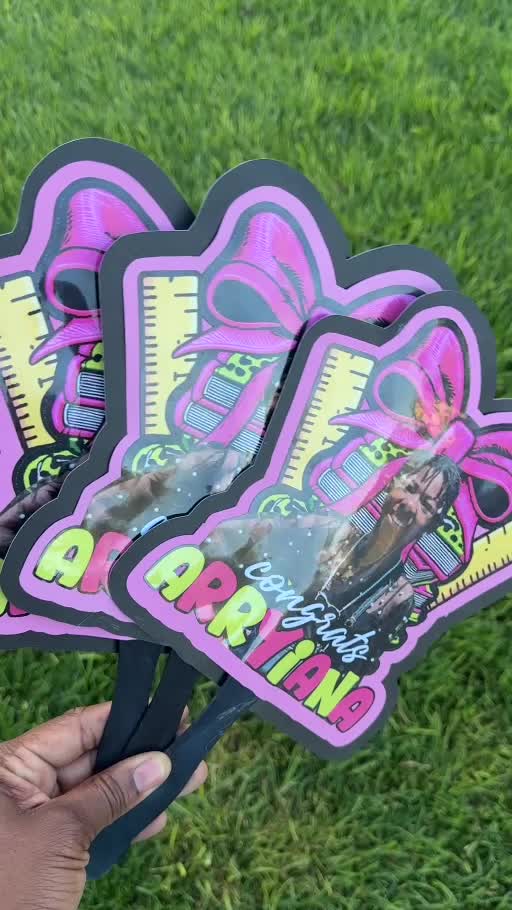 Purple and pink personalized photo fans
