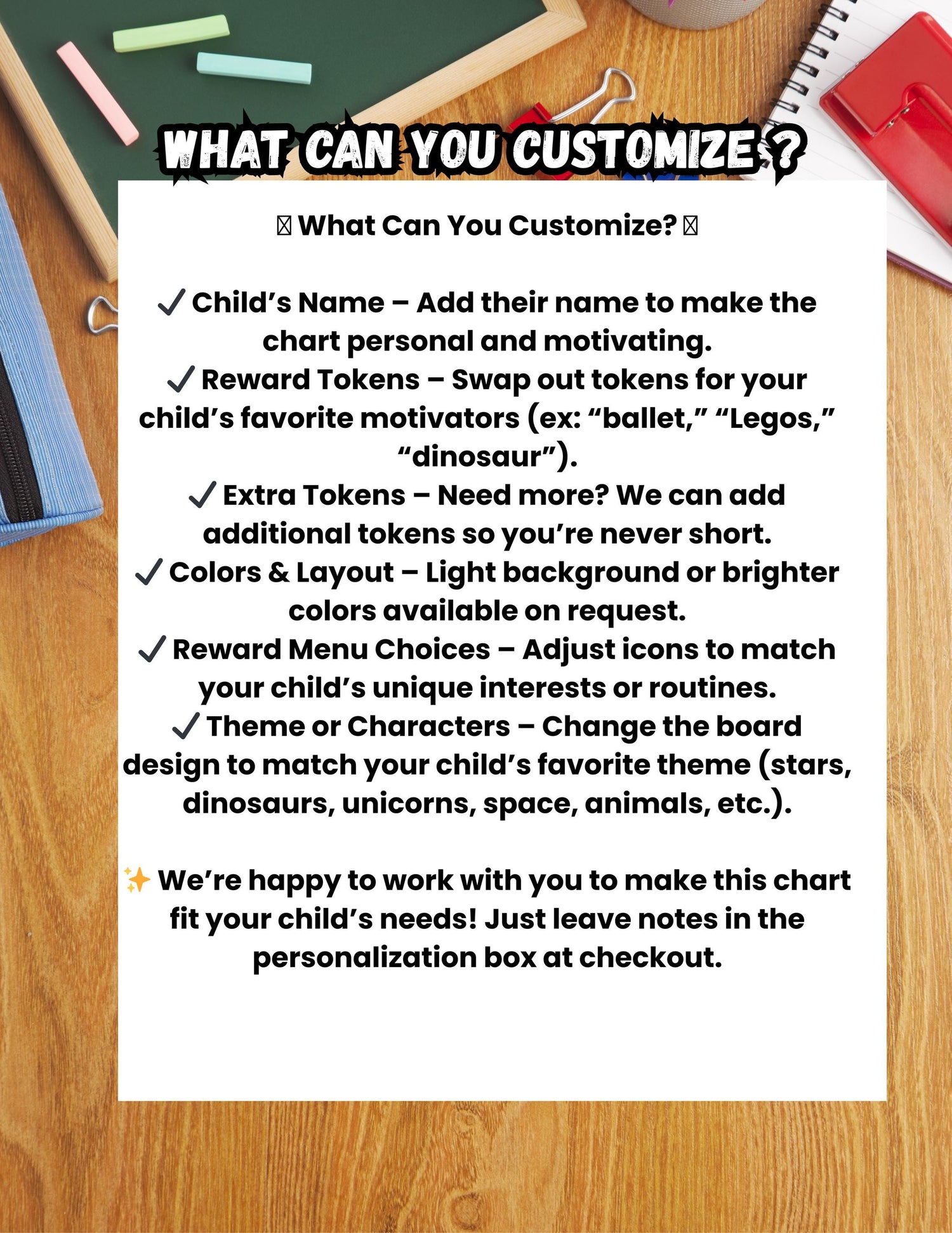 Custom Token Chart with Velcro – Visual Reward System for Kids