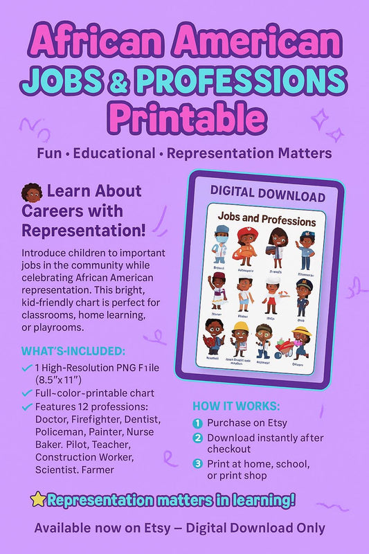 African American Professions Chart: Kids Educational Poster (Digital Download)