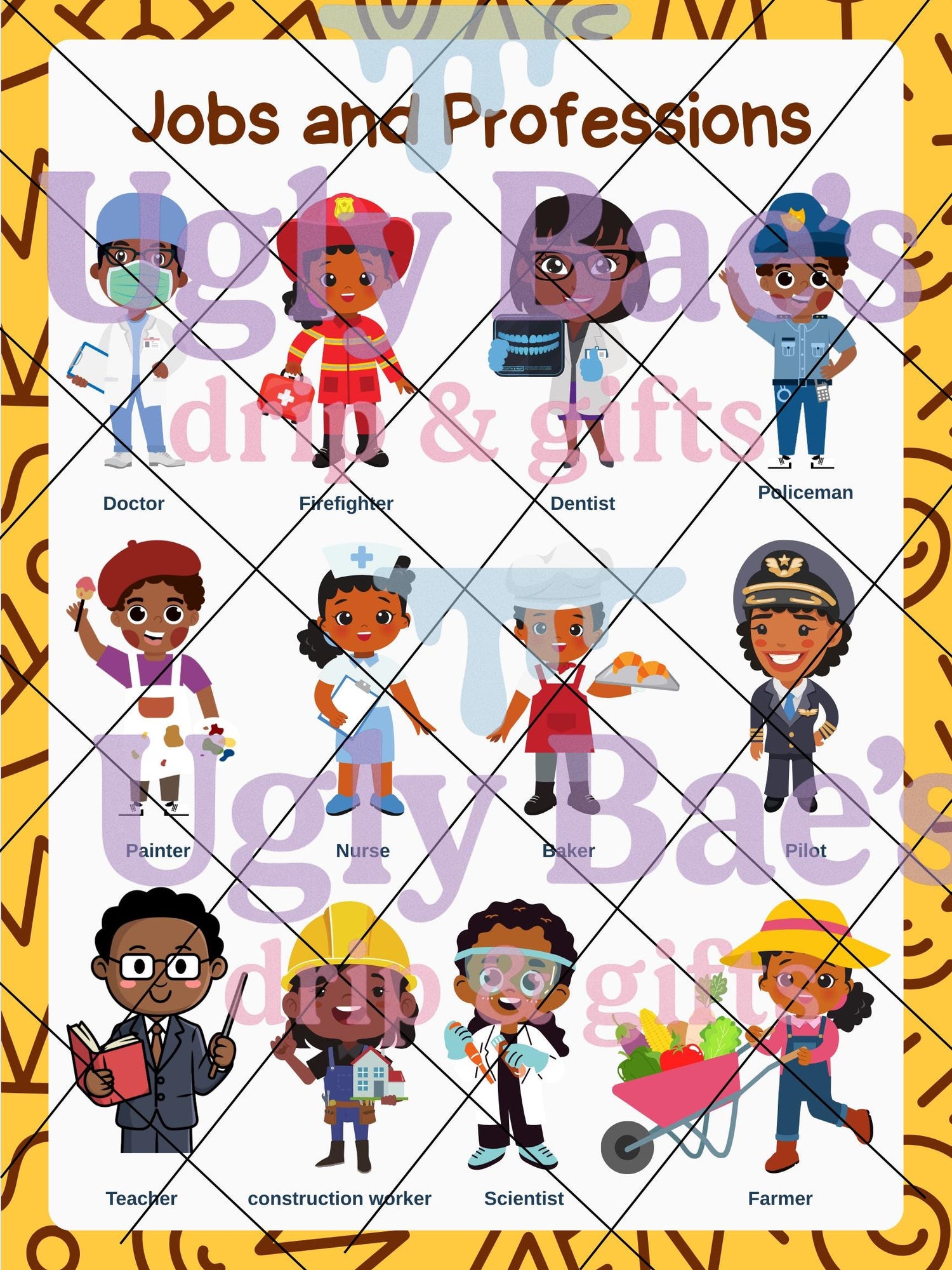 African American Professions Chart: Kids Educational Poster (Digital Download)
